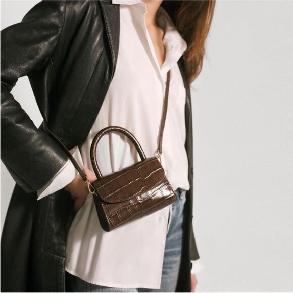 BY FAR Mini Satchel Bag in brown croc - Picture 9 of 13